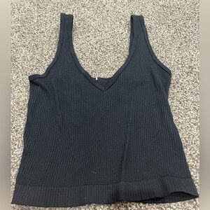 Black Ribbed V Neck Tank Top